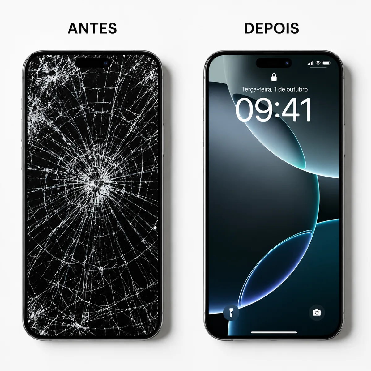 Troca de tela — antes e depois